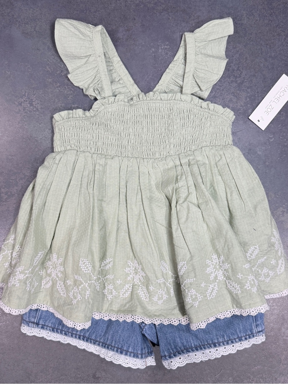 Rachel Zoe Embroidered Top XS 4 + Easy Peasy Denim Shorts 5T Outfit Set